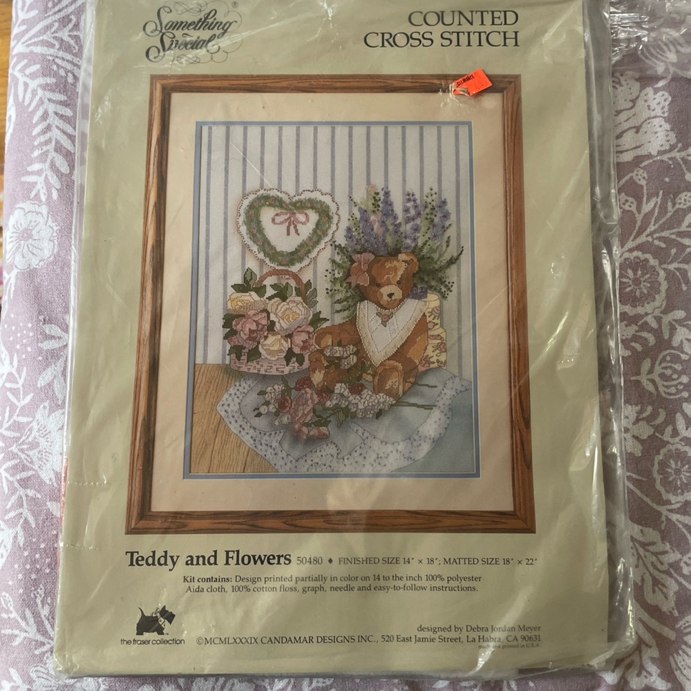 Something Special Teddy & Flowers 18x22 Picture Counted Cross Stitch NEW 50480